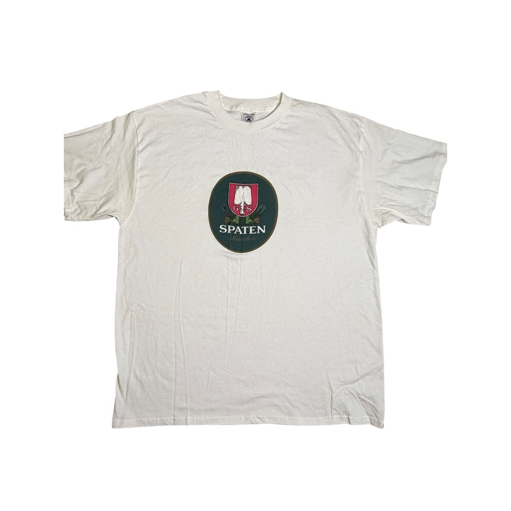 Vintage Delta Spaten Munchen Beer Graphic T-Shirt Mens XL White German Brewery